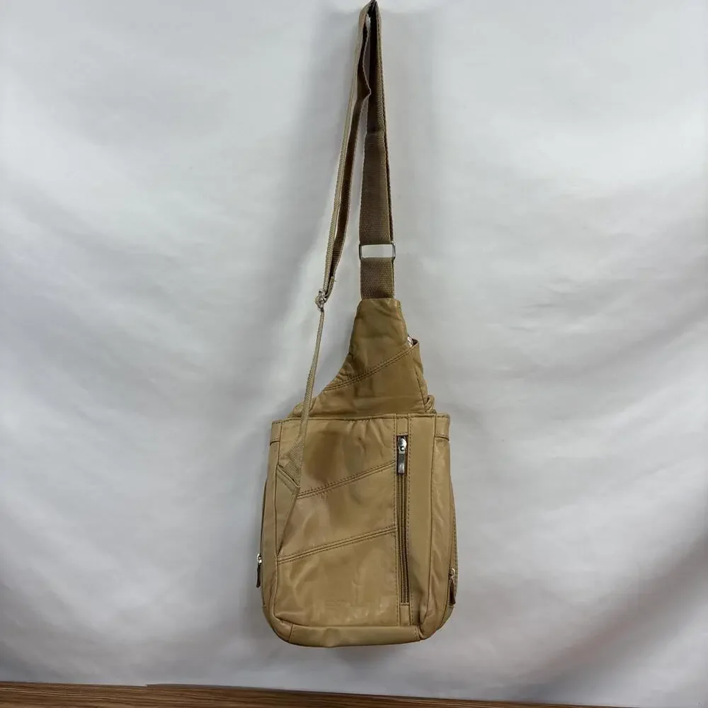 Vintage BUXTON Soft Leather Sling Bag Crossbody Handbag Organizer Tan - Picture 3 of 10